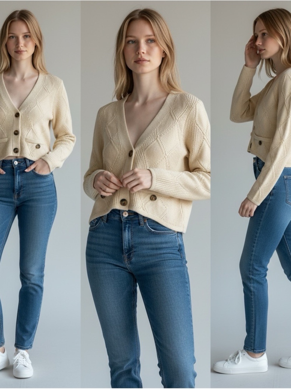 NWT central park west cream knit button up cardigan sweater, size small